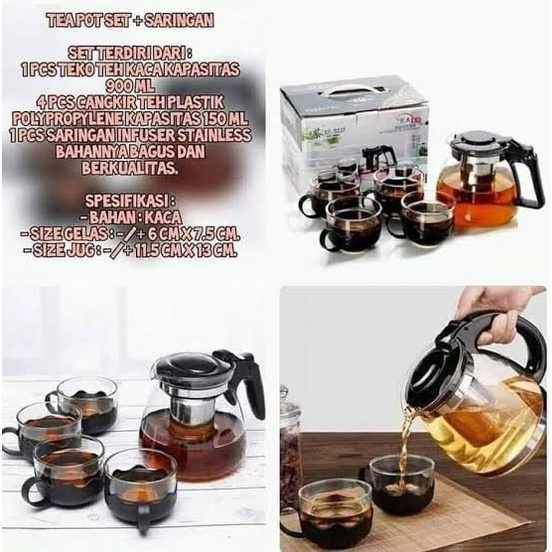 (1set) TEAPOT SET WADAH TEH / TEA POT SARING KACA