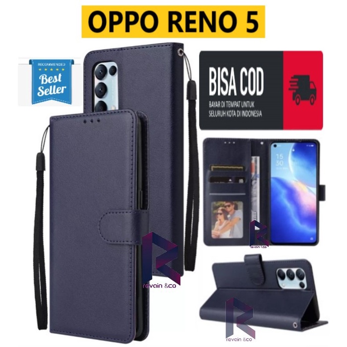 FLIP WALLET OPPO RENO 5 LEATHER KULIT PREMIUM SARUNG BUKA TUTUP FLIP CASE OPPO RENO 5