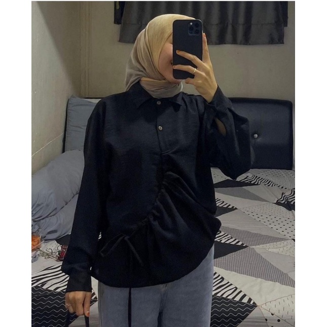 Anola Blouse Crinkle Serut Atasan Wanita Lengan Panjang