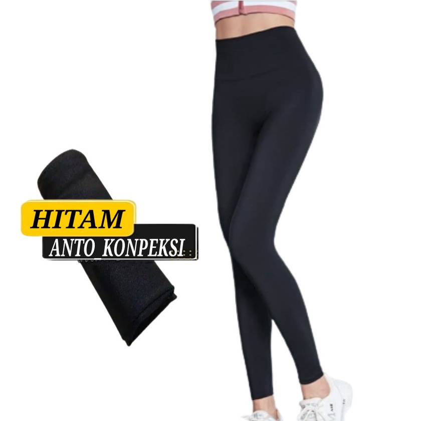 Celana Legging Wanita Spandex Premium Standar &amp; Jumbo BB 35kg - 120kg Termurah / Lejing Hitam