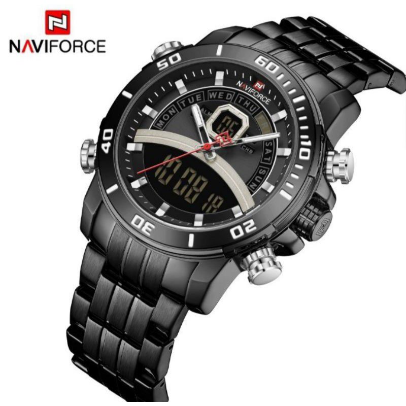 Jam Tangan Naviforce Original NF-9181M stainless steel water resistant dualtime