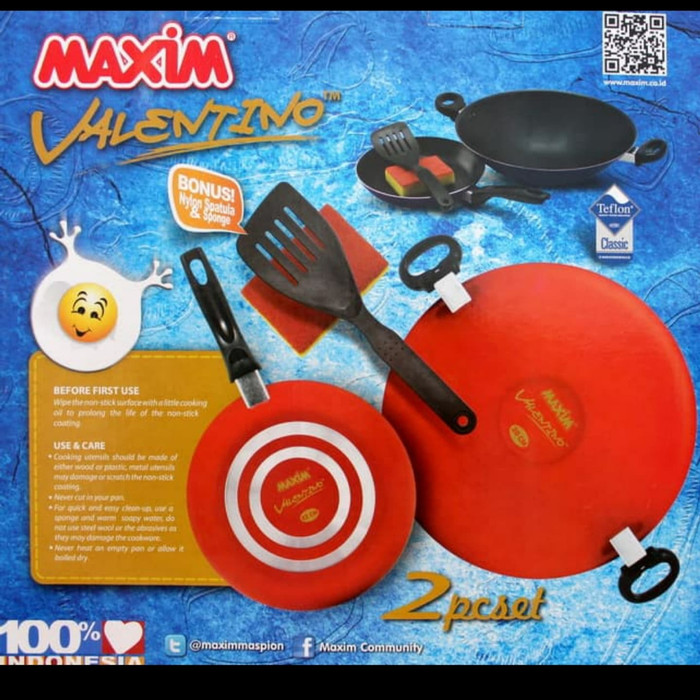 Maxim Valentino 2pcs set Teflon Wajan 30cm&amp; Frypan 22cm + Free