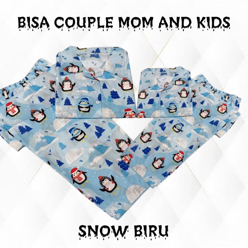 SNOW BIRU - bisa couple mom and kids family bajutidur piyama setelan pinguin biru lucu