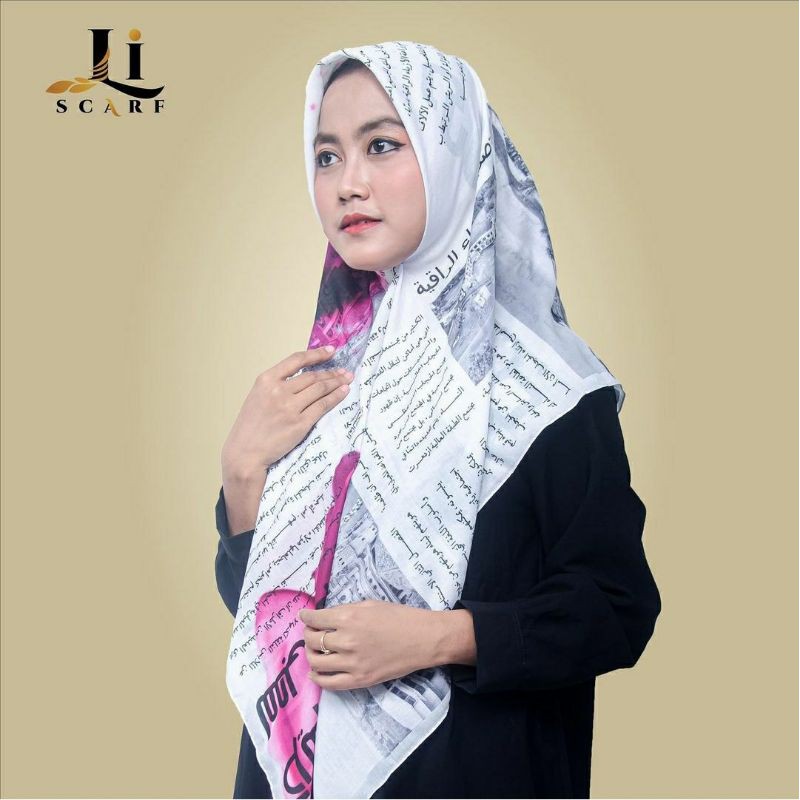 jilbab koran arab (arabic news) pink paint 2in1 original by Li scarf
