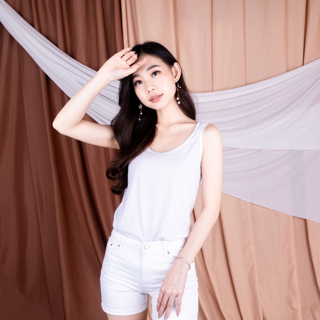 BEE - Tangtop premium Wanita / Tanktop ESSEN / Tank Top Tali BESAR / Singlet Wanita Exxen-PUTIH