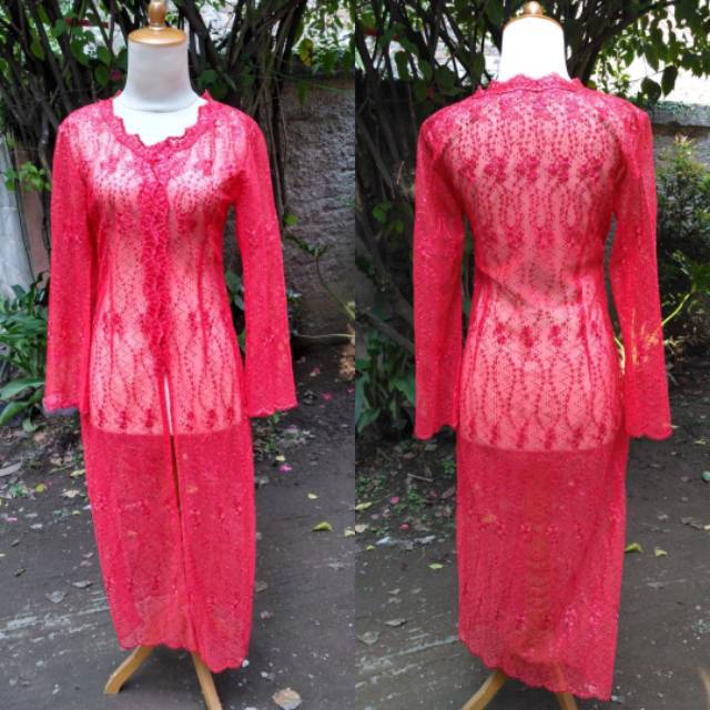 Preloved Kebaya Tulle Panjang Merah Full Payet Akad Resepsi Wisuda Ex Salon Murah Remaja Dewasa