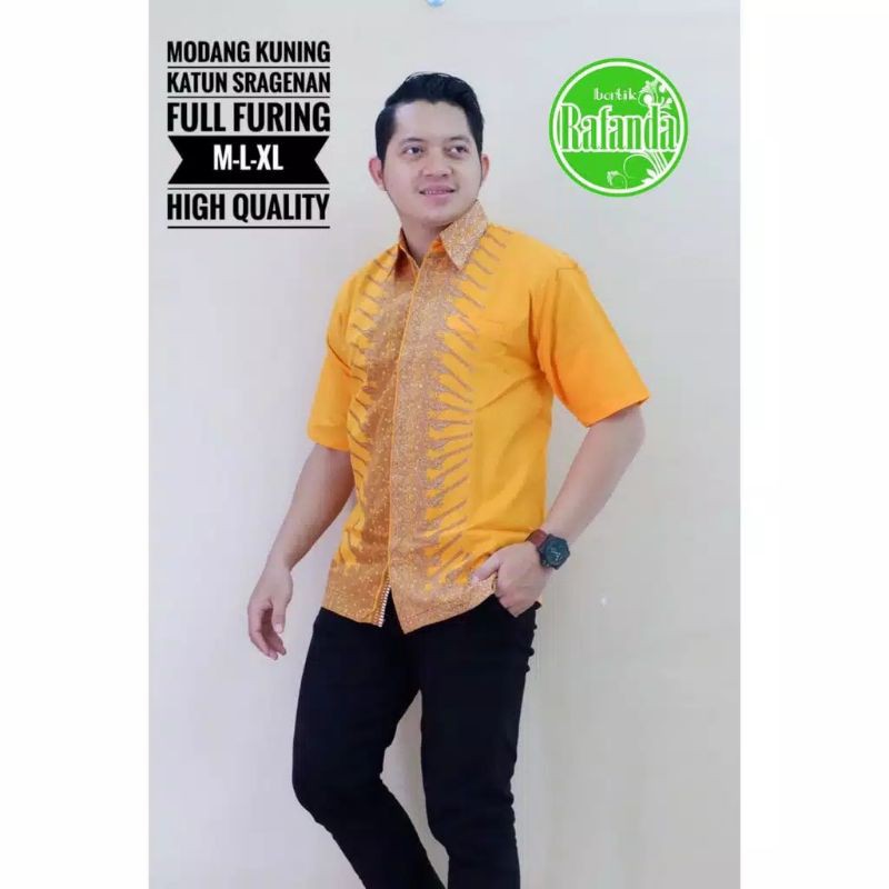 BAJU BATIK PRIA LENGAN PENDEK MODHANG KUNING