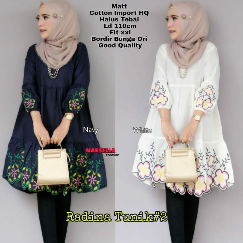 Radina tunik bordir bunga ori bahan halus dan tebal ori marsella