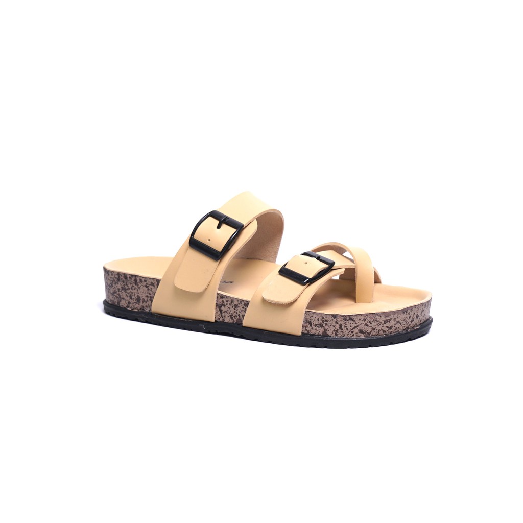 Sara Sara KELLY Sandal wanita casual sandal slop kulit sol puyuh kekinian  birken ban dua  silang-Yellow