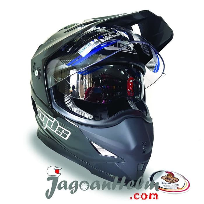 MDS Helm Super PRO Black Doff FullFace Ringan SuperMoto Hitam Dop