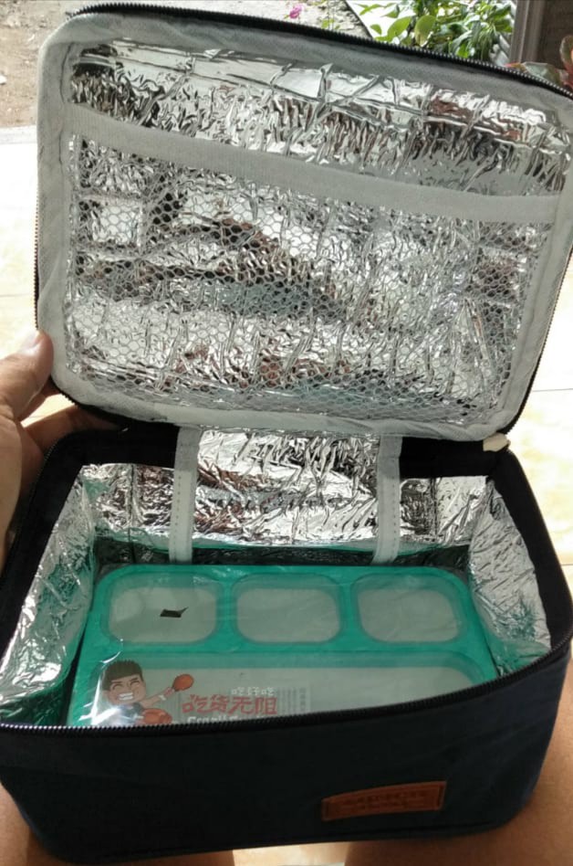 Kombo Set Kotak Makan Dan Tas Bekal Lunch Box Dan Lunch Bag Yooyee 4 Sekat Tas Bekal Aluminium Foil