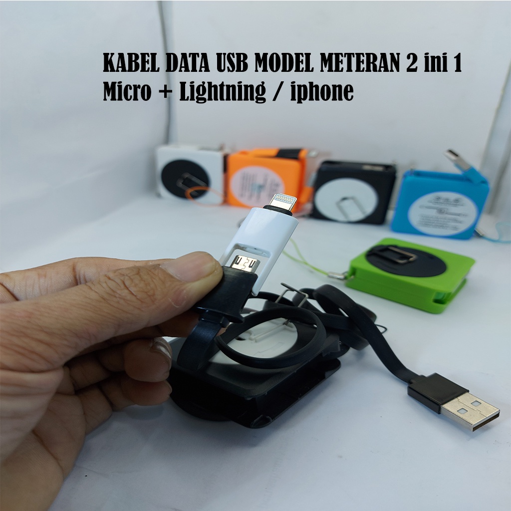 Kabel Charger USB Model Meteran 2 in 1 Micro To Lightning Iphone 7 7+ 8 8+