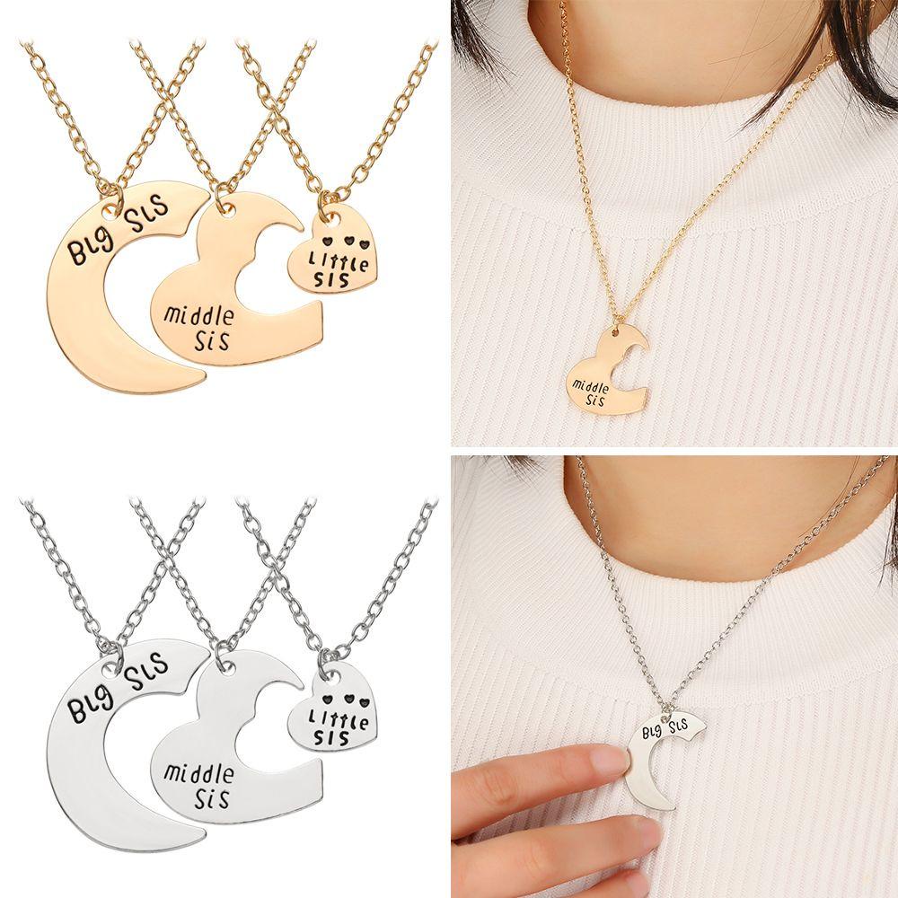 3pcs / Set Kalung Rantai Dengan Liontin Bentuk Hati Motif Tulisan Big Sis Untuk Saudara Perempuan