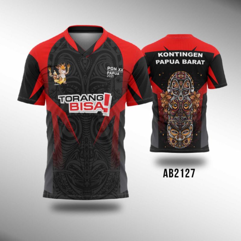 Kaos Jersey PON XX PAPUA 2021 Papua Barat Totem V neck Custom Free Nickname AB2127 XS-XXL