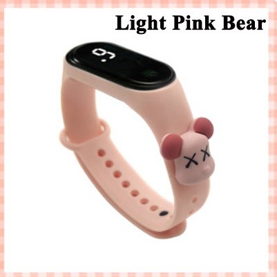 Jam Tangan LED Digital IP67 Anti Air Motif Kartun Anak Laki-laki Perempuan LED Minimalis Gelang-Light Pink Bear