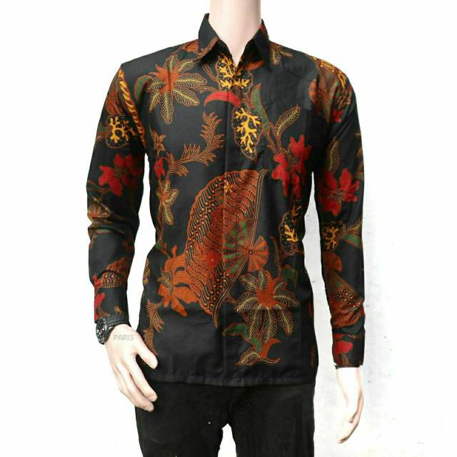 Pusat Batik HRB026 Kipas Kemeja Batik Pria Hitam Panjang