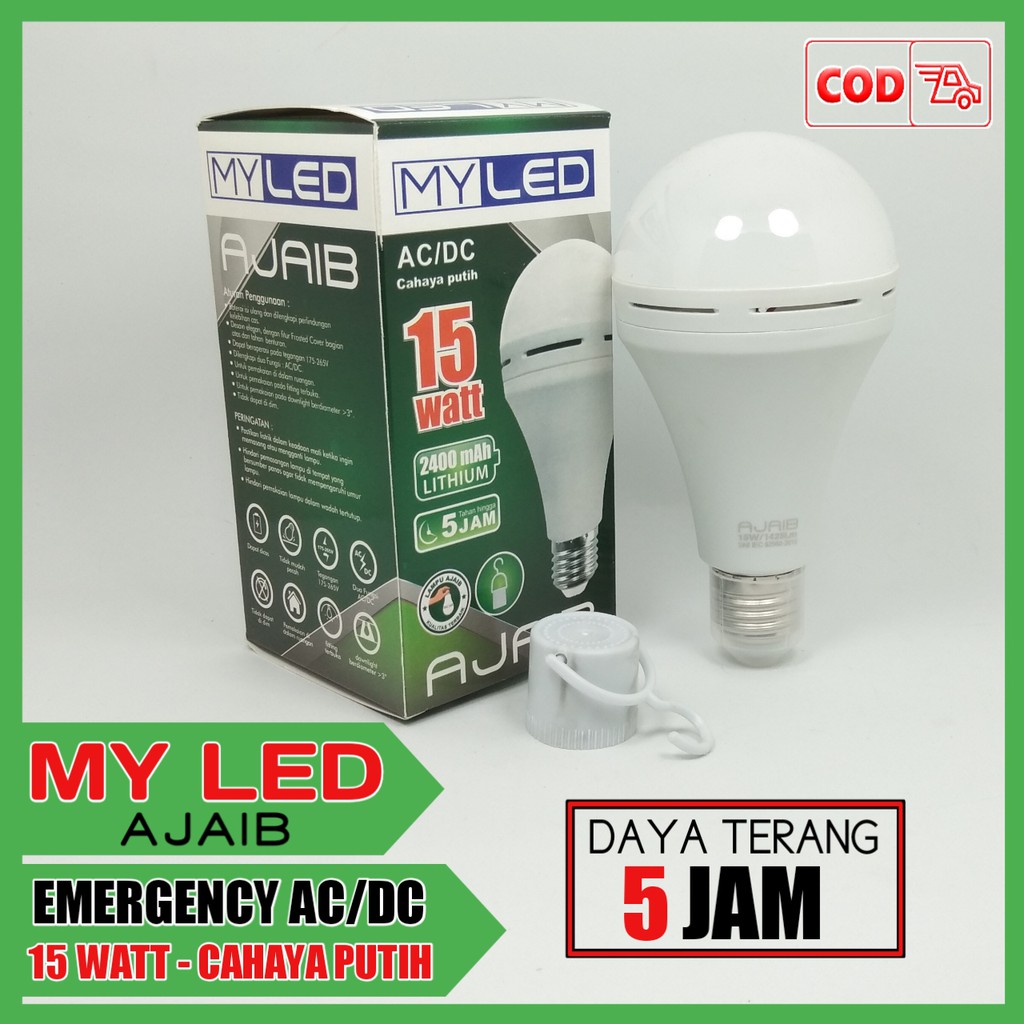 MYLED Ajaib Lampu LED Emergency AC/DC 15 Watt - Cahaya Putih