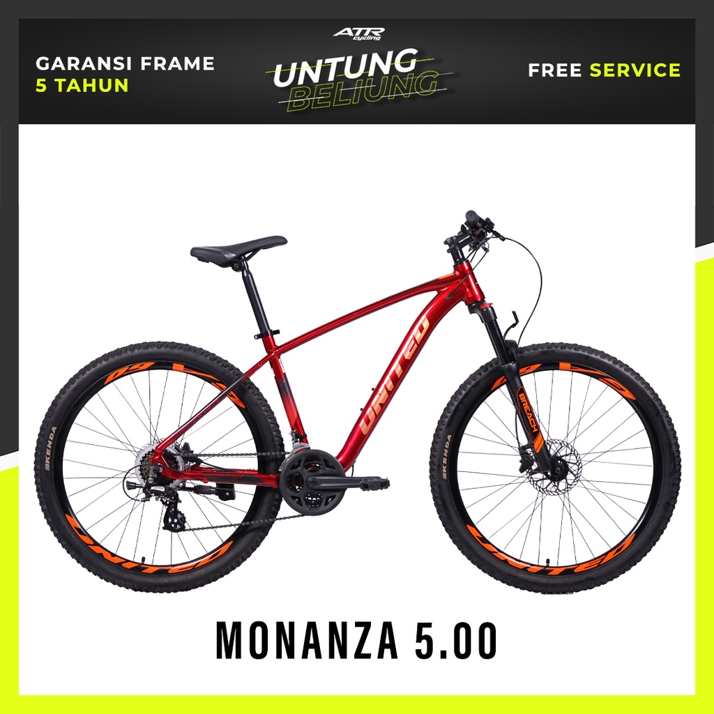 SEPEDA GUNUNG MTB 27,5-24SP UNITED MONANZA 5.00 (21) RD-OR-BK