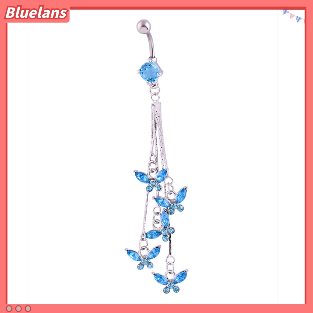 Bluelans 14G 316L Surgical Steel Sexy Butterfly Rhinestone Dangle Navel Belly Button Ring