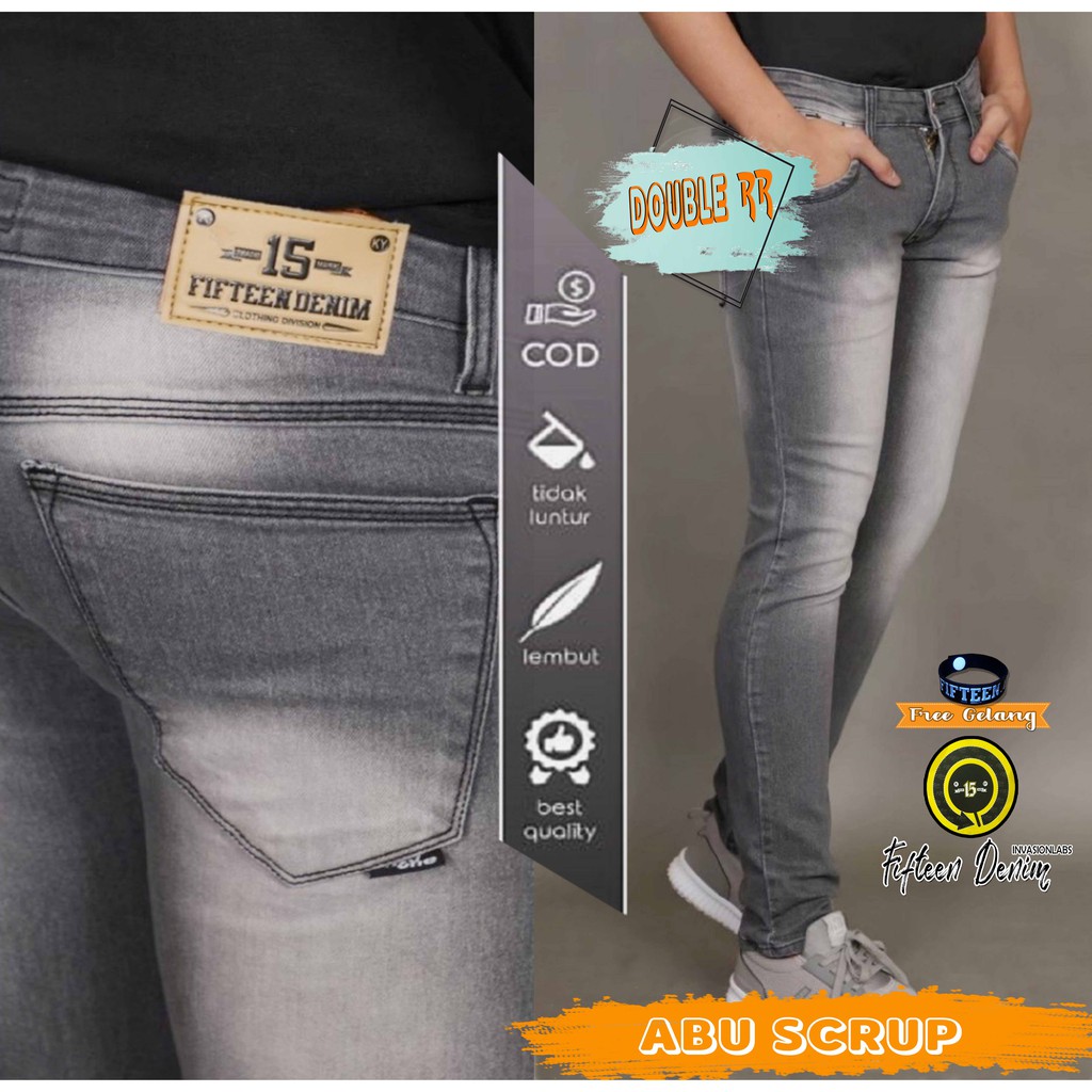FIFTEEN DENIM - Celana Jeans Pria Slim Fit Streetch Original New Fifteen Denim / Celana Pria Jeans ABU SCRUP