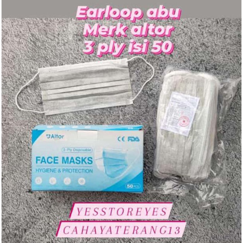 READY MASKER EARLOOP 3 PLY ALTOR ABU ABU MUDA GREY ISI 50 LBR CANTOL KUPING HIGIENIS ORIGINAL