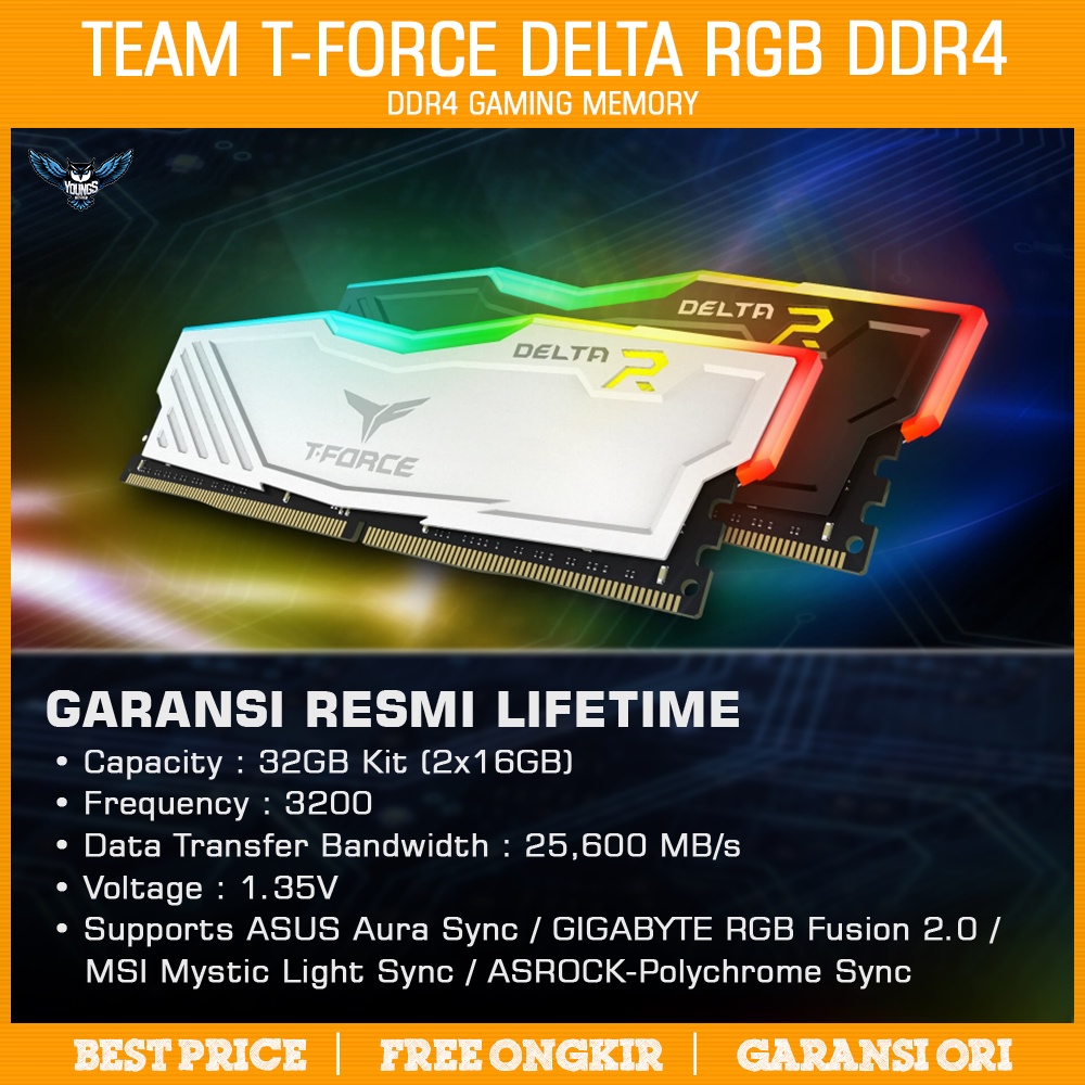 Ram Team T-Force Delta RGB 32GB Kit 3200 Black/White PC DDR4 3200MHz (16GBx2)