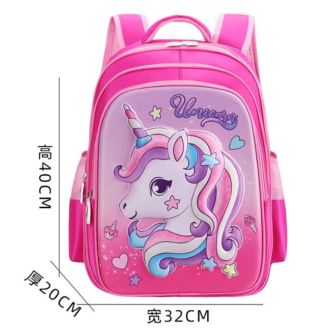 FREE RAIN COVER - TAS RANSEL ANAK SEKOLAH PEREMPUAN SD GAMBAR KUDA PONY BULE PIRANG 3D EMBOS TIMBUL 3RESLETING IMPORT CETAR 16&quot;