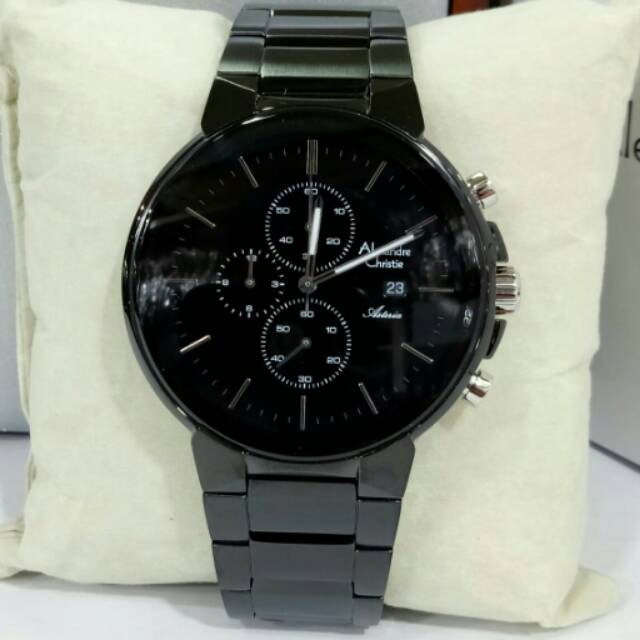 Jam Tangan Elegant Alexandre Christie AC 6462 Full Black Original