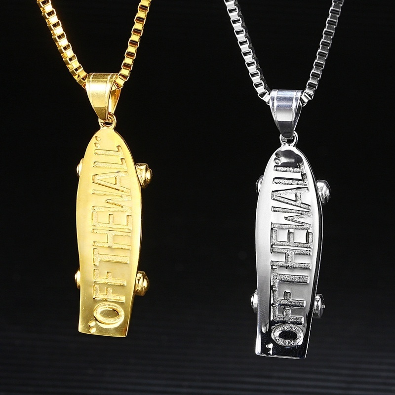 Kalung Liontin Skateboard Gaya Hip Hop Warna Emas Dan Silver Untuk Pria