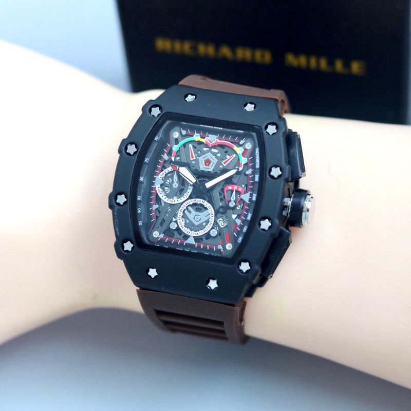 Jam Tangan Kasual Jam Tangan RM Terlaris Body Stainliss Tali Rubber Tanggal Aktif