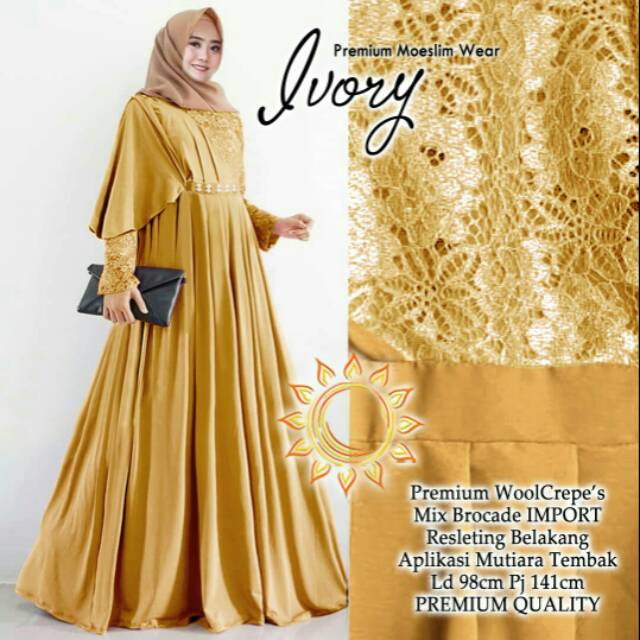 Dress ivory gamis muslim brukat import mutiara