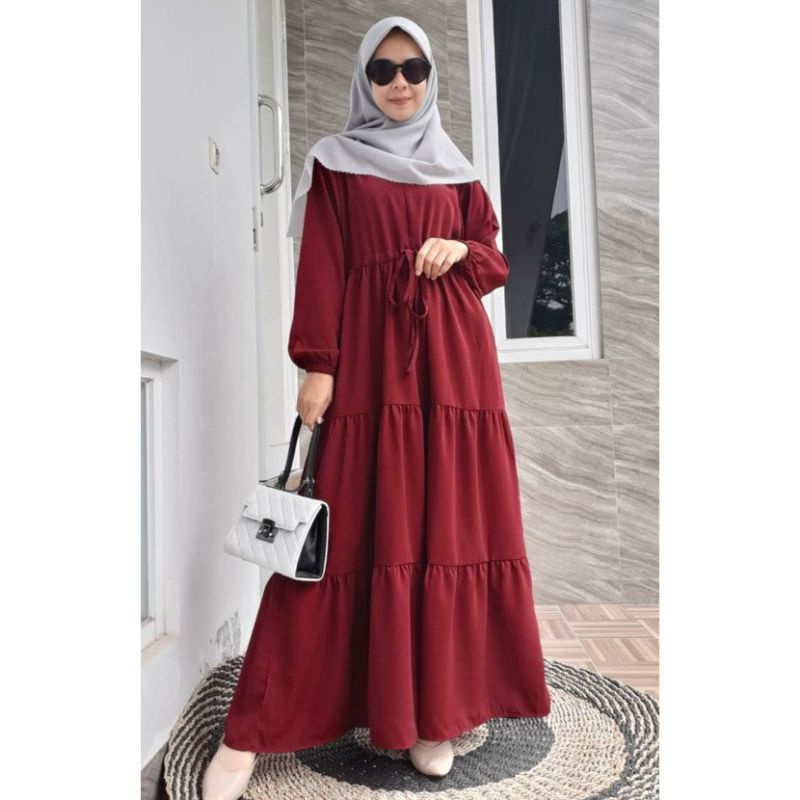 Dress Remaja terbaru/terlaris/termurah(Gamis wanita terbaru serut susun)bahan CRINKEL AIRFLOW