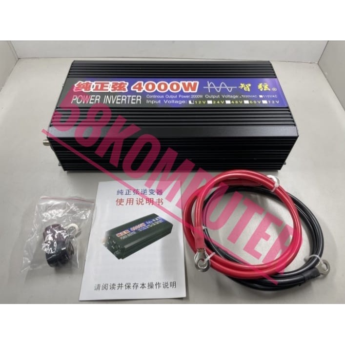 Power Inverter Mobil Ke Ac DC 12V/24 to AC 220V 4000W Pure Sine Wave CMZ-4000 2 USB Port LED