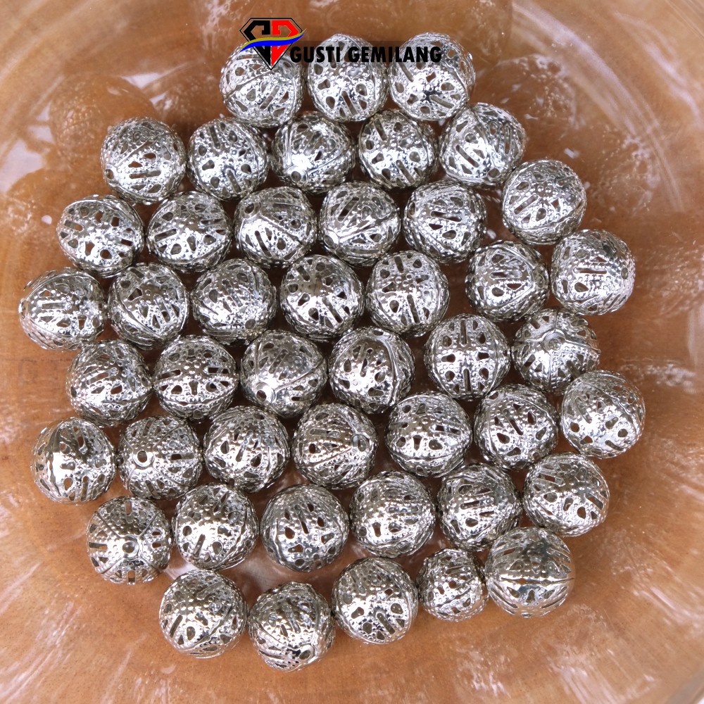 ISI 6 Roundel Bola Jaring GOLD SILVER HOLLOW BEAD METAL 10MM