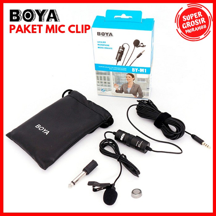 Paket Mic Clip On Boya Omnidirectional Microphone untuk Smartphone &amp; DSLR