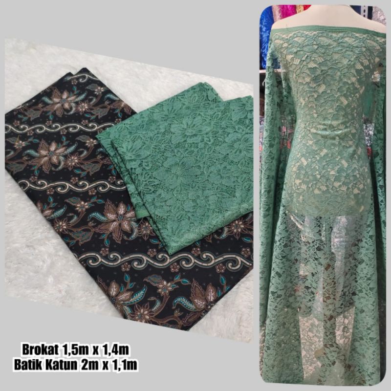 Setelan Batik Katun 40's & Brokat Cantik , toko kebaya murah,kain kebaya murah,Bahan