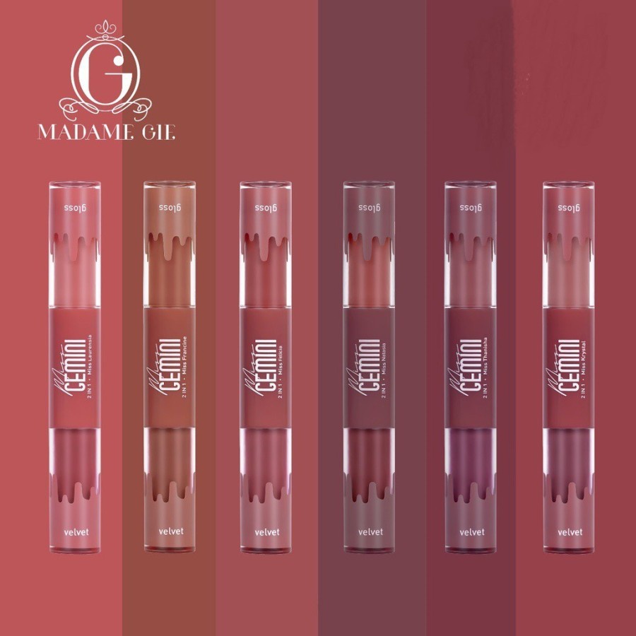 ❤ jselectiv ❤ MADAME GIE Miss Gemini 2 in 1 Gloss n Velvet - Make Up Lipstick | Lip Gloss Lip Cream Velvet MADAME GIE 2 in 1