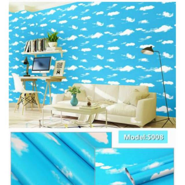 Wallpaper Sticker Dinding Motif Awan Langit Plafon Biru Sky Ukuran 45 Cm X 10 M Merk Cy1102