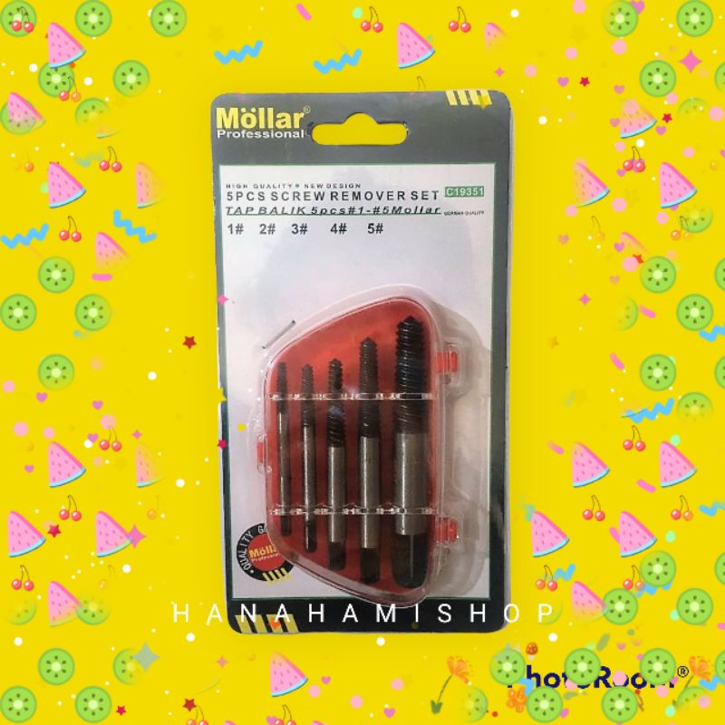 Mollar Tab Balik 5pcs Screw Extractor Set Pembuka Baut Patah