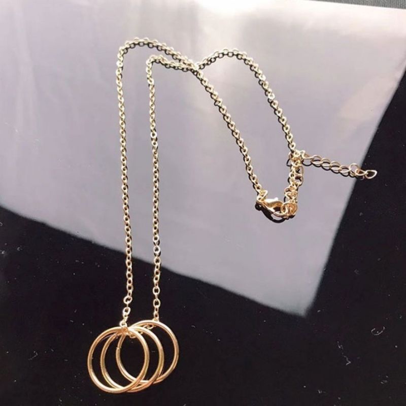 Kalung Rantai Korea Liontin Triple O Ring Minimalis Korean Necklace Gaya Punk