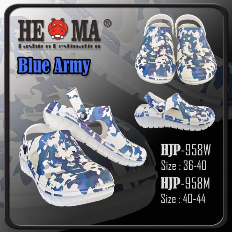 SALEE !!  HEMA SANDAL KODOK LAKI LAKI WANITA BLUE ARMY/SANDAL BAIM MODEL CROCS BLUE ARMY Promo mitra