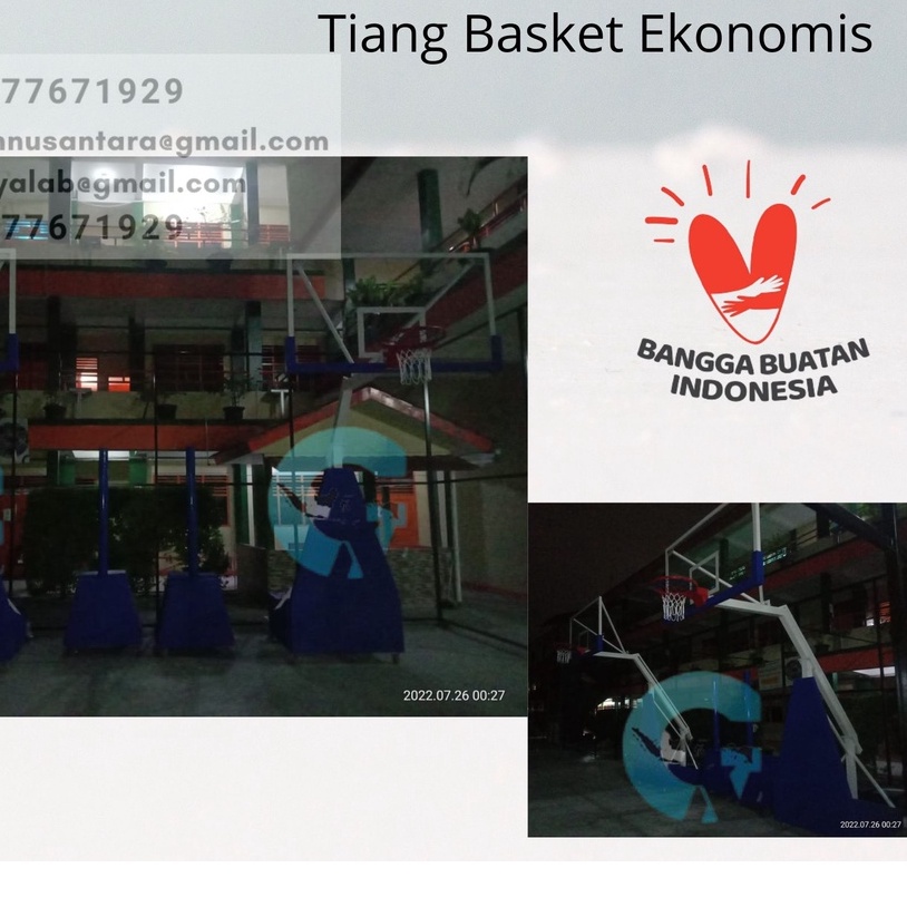Tiang Basket Portable Standar dan Ekonomis Include Ring dan Papan Pantul Akrilik 15 mm 105 x 180 cm