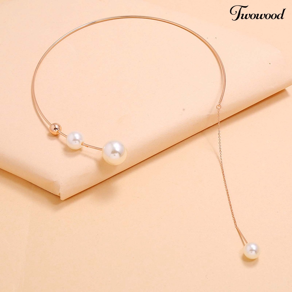 Twowood Choker Necklace Long Tassel Faux Pearls Jewelry Exaggerated Exquisite Necklace Jewelry Gift