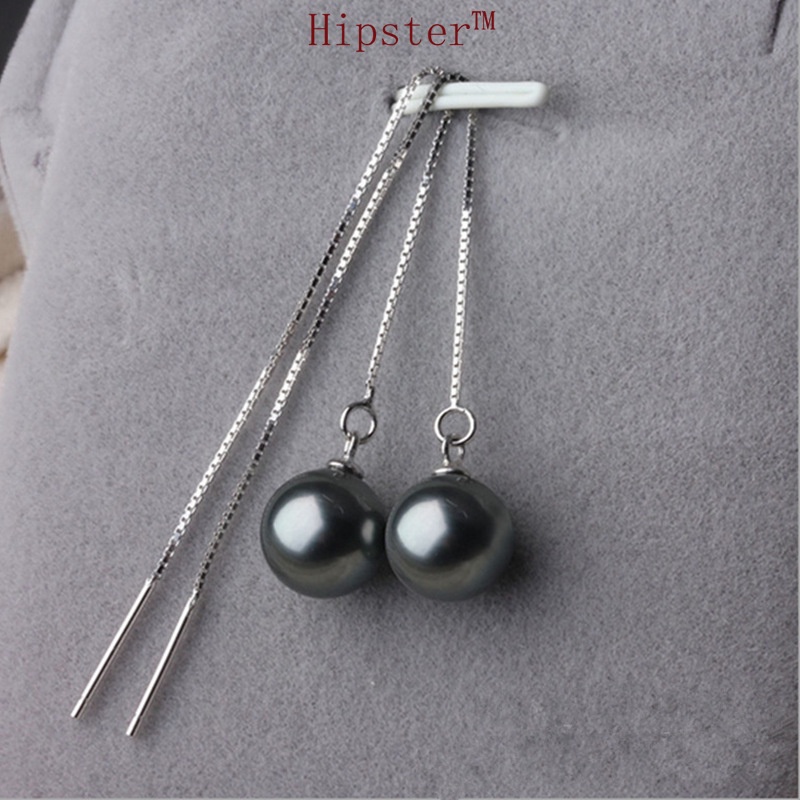 New Tassel Long Natural Freshwater Black Pearl Hanging Earrings