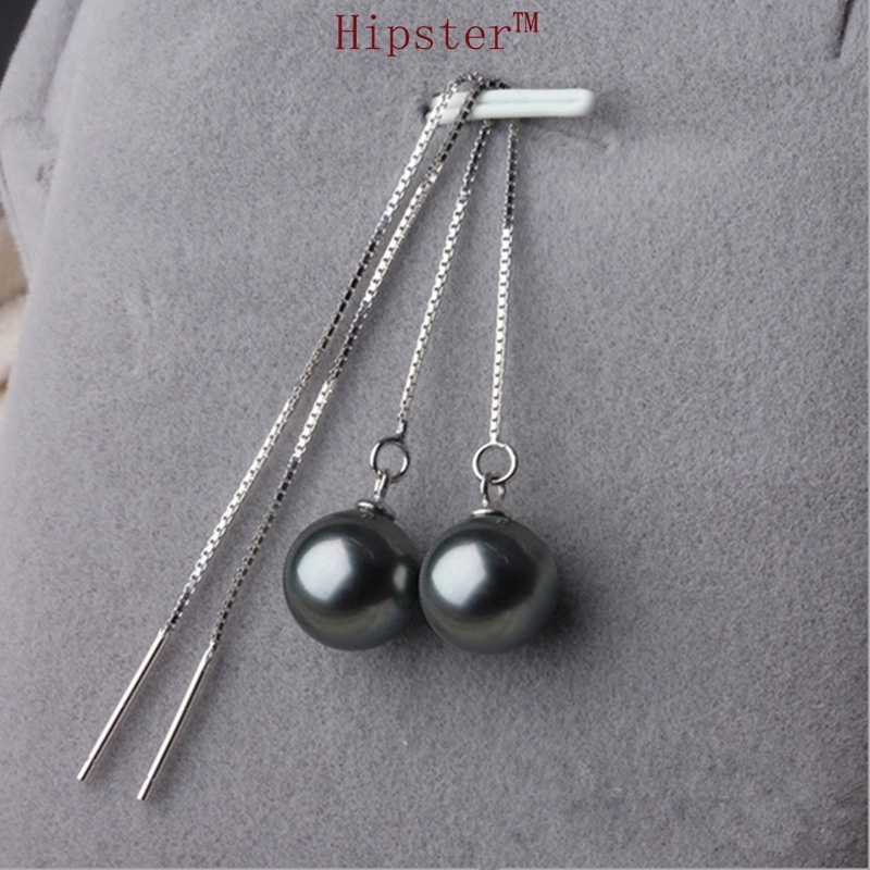 New Tassel Long Natural Freshwater Black Pearl Hanging Earrings