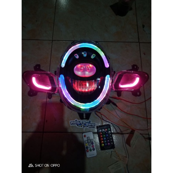 Lampu Alis RGB Scoopy R12  2018/2019 Komplit l Custom Headlamp Reflektor Honda ScoopylDrl RGB Scoopy