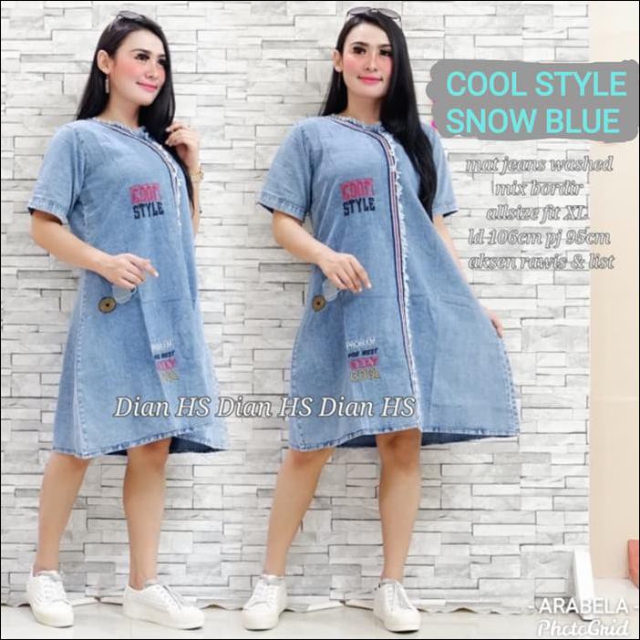 BAJU WANITA DRESS CASUAL PENDEK BAJU HAMIL JEANS JUMBO BIG SIZE XL 075