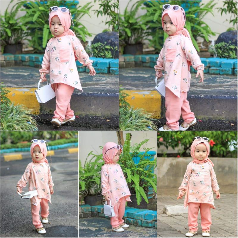 Set Tunik Azzahra Original Beuzee Setelan Anak Perempuan Free Pasmina 1-4 Tahun