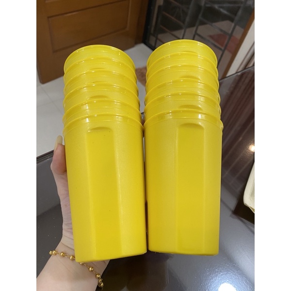 Gelas Minum Plastik _Piring Makan Bulat Plastik _Mangkok Makan Bulat Bakso Plastik_Sendok Makan Plastik_Terlaris Termurah Berkualitas ( 1pcs ) claris-Gelas kuning