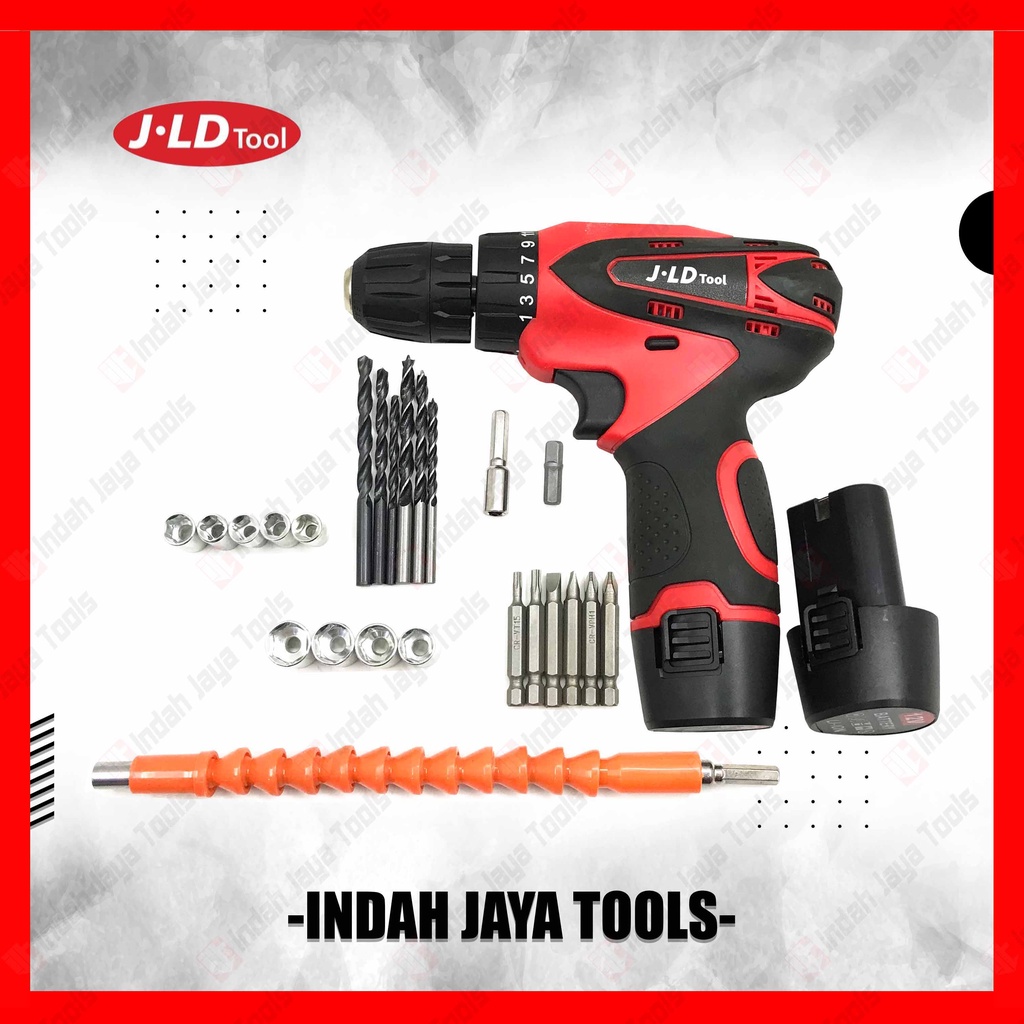 J.LD Cordless Drill Set 12V 29 Pcs Mesin Bor Baterai Charger Besi Kayu